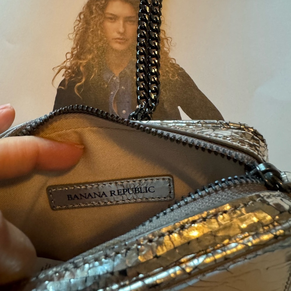 Banana Republic real leather metallic Silver Crossbody Bag - Picture 6 of 8